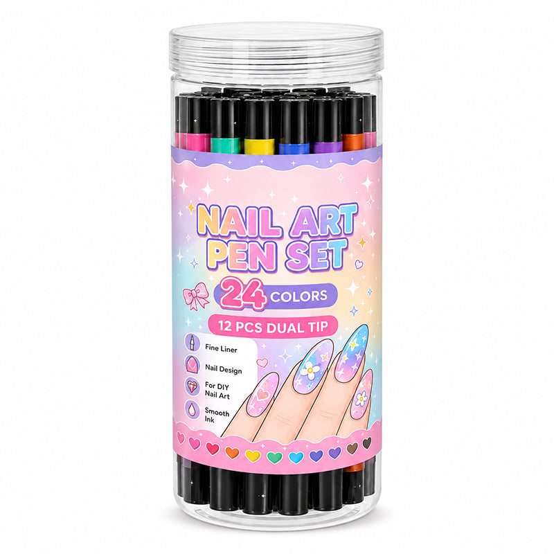 🎨24-Color Dual-Ended Nail Art Pen Set 🌈— Fine Liner + Brush Tips💅