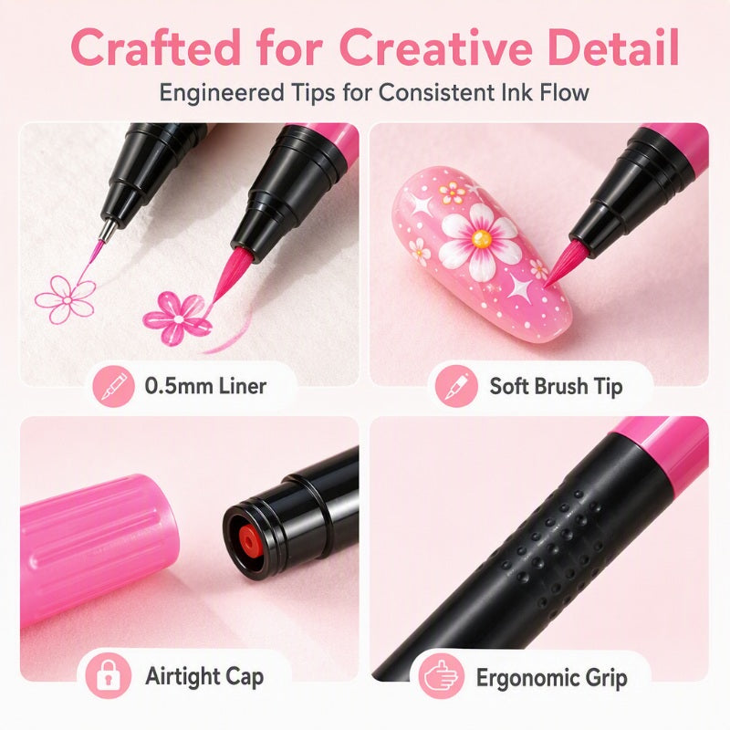 🎨24-Color Dual-Ended Nail Art Pen Set 🌈— Fine Liner + Brush Tips💅