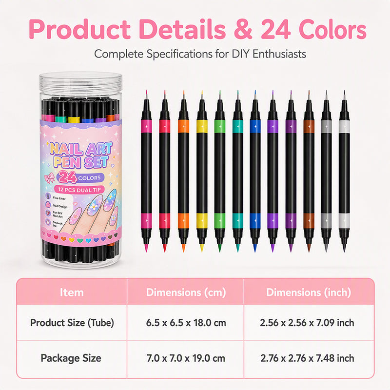 🎨24-Color Dual-Ended Nail Art Pen Set 🌈— Fine Liner + Brush Tips💅