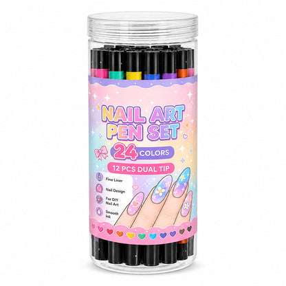 🎨24-Color Dual-Ended Nail Art Pen Set 🌈— Fine Liner + Brush Tips💅